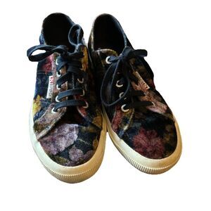 Superga Lace Sneakers Floral Velvet Multi Color Womens 7.5/38 W. Boho Whimsy EUC